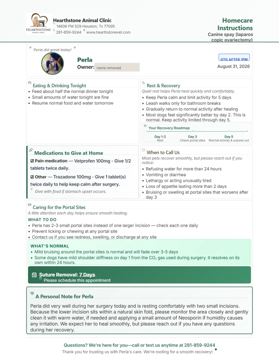 First page of a surgery discharge, the go-home sheet