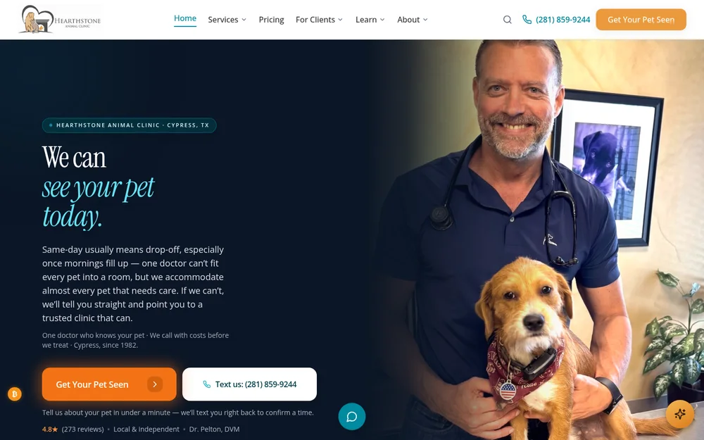 hearthstonevet.com: My clinic's site. I rebuild it more often than I should admit, including a pet poison triage tool with real dose math for 20 toxins.